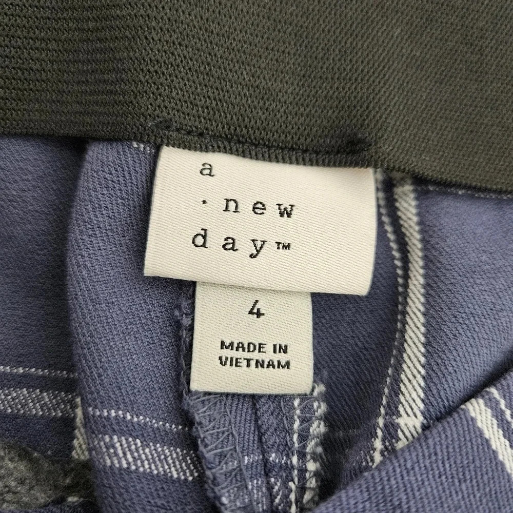A New Day Straight Ankle Dress Pants Navy Blue Windowpane Plaid High Rise - Picture 4 of 6